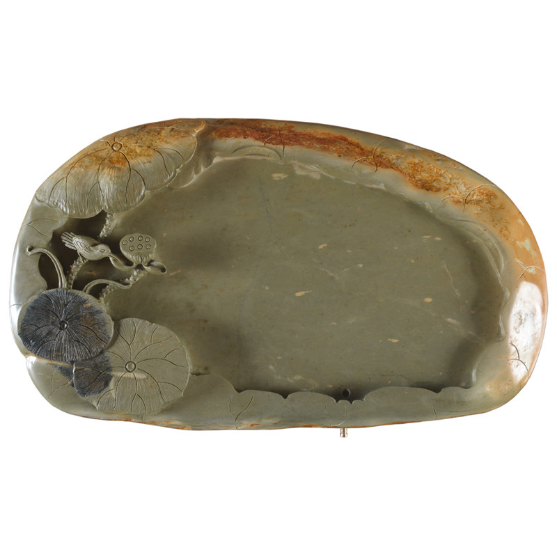 实用原石茶盘佳品荷花雕刻功夫功夫茶茶具自然茶盘