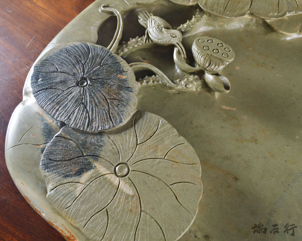 实用原石茶盘佳品荷花雕刻功夫功夫茶茶具自然茶盘