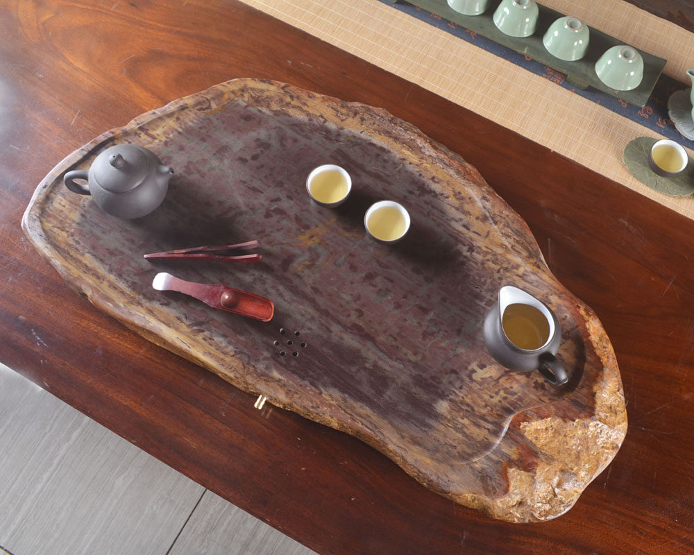 端石茶盘随形简洁中平板石茶台家用办公排水茶盘