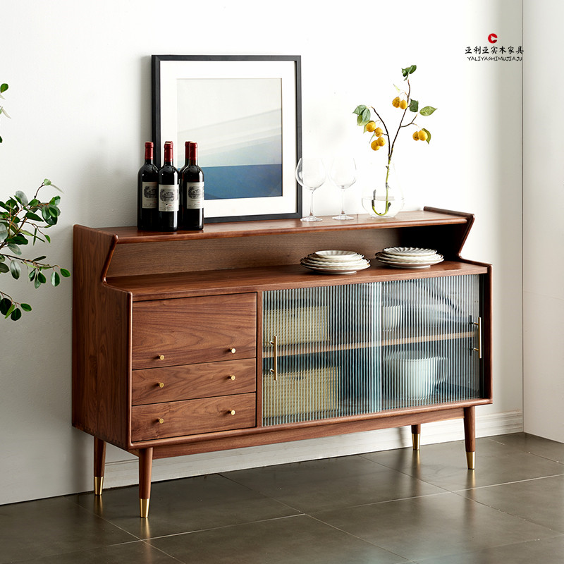 黑胡桃实木餐边柜北欧轻奢多功能家用电器柜厨房柜茶水柜可定制