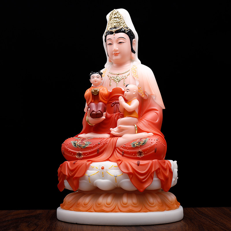 慈缘阁汉白玉送子观音摆件南海佛像法相端庄栩栩如生