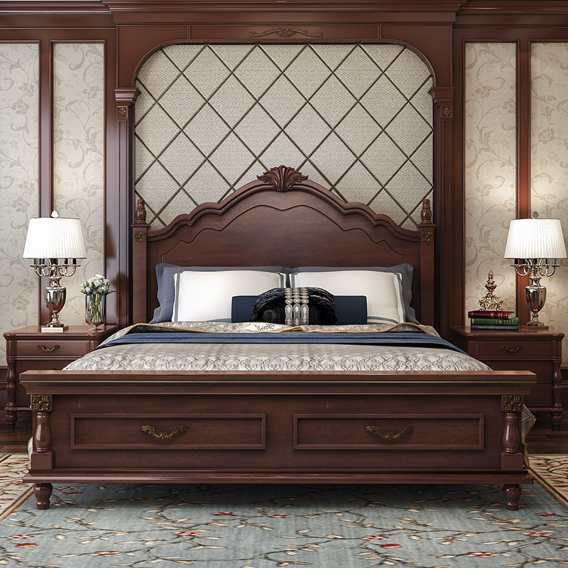 复古美式乡村双人床18米欧式大床实木木床卧室实木床