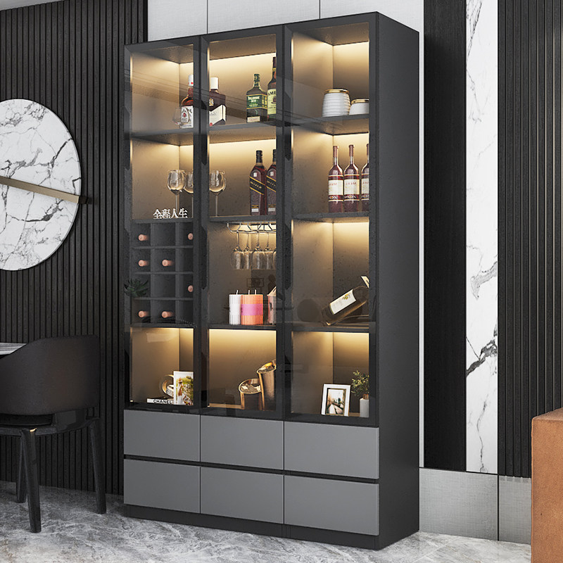 现代餐边柜一体定制灯带内嵌酒柜现代极简意式设计多功能收纳优选五金