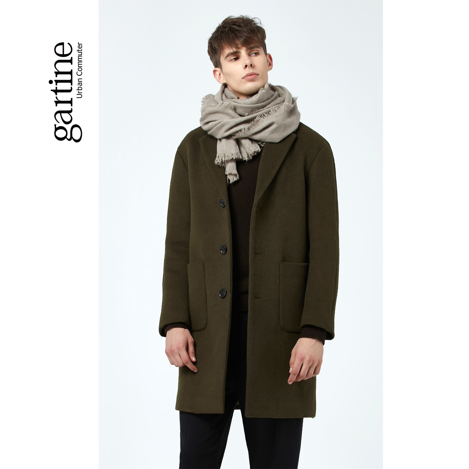 萨缇尼韩版落肩中长款毛呢大衣冬季宽松羊毛保暖大衣外套男休闲潮