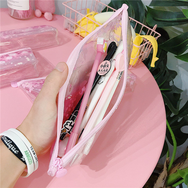 日系少女樱花笔袋学生创意粉色透明入油铅笔盒笔袋
