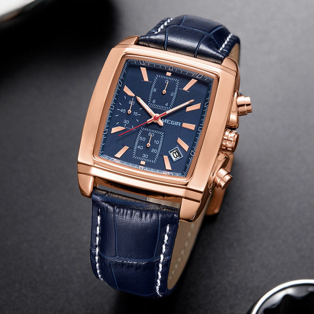 megir美格格尔正品方形手表男士三眼多功能夜光国产腕表