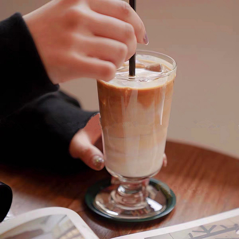 ins网红同款高颜值玻璃杯拿铁咖啡杯冷饮饮料高脚杯玻璃杯