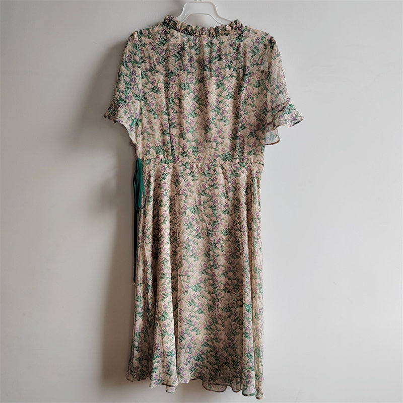 紫萱雅mby22b107芳兰蕊2023夏季锦彧时尚气质碎花短袖系带连衣裙