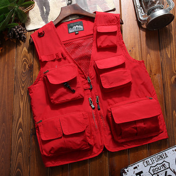 ເສື້ອກັນໜາວຫຼາຍກະເປົ໋າຜູ້ຊາຍການຫາປາກາງແຈ້ງທີ່ມີປະໂຫຍດ vest ພາກຮຽນ spring ແລະດູໃບໄມ້ລົ່ນ summer ບາງໆ workwear waistcoat custom printed LOGO