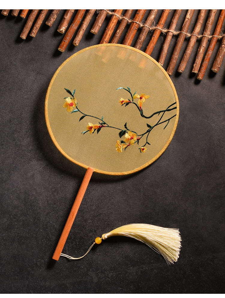 中国国风长柄紫色玉兰双面刺绣团扇汉服旗袍刺绣