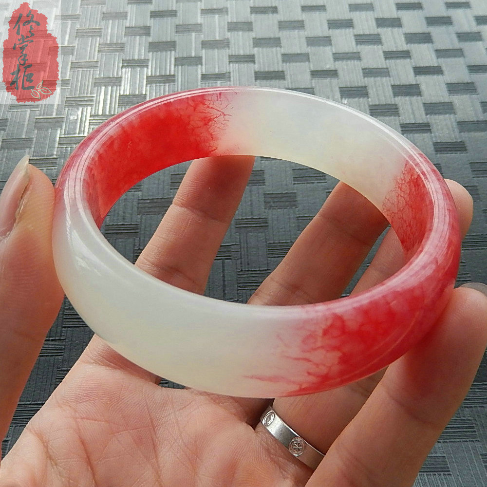 步步惊心同款玉镯天然岫玉鸡血红手镯女款红白时尚玉石镯子若曦同