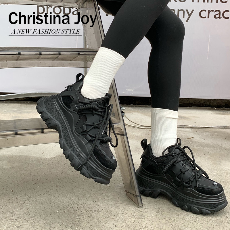 christinajoy厚底老爹鞋女2022新款真皮单鞋休闲时尚休闲鞋