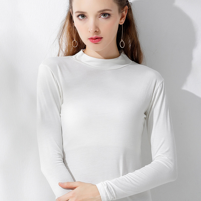 女士莫代尔中高领秋衣单件上衣棉毛衫中老年半高领基础薄款内衣冬