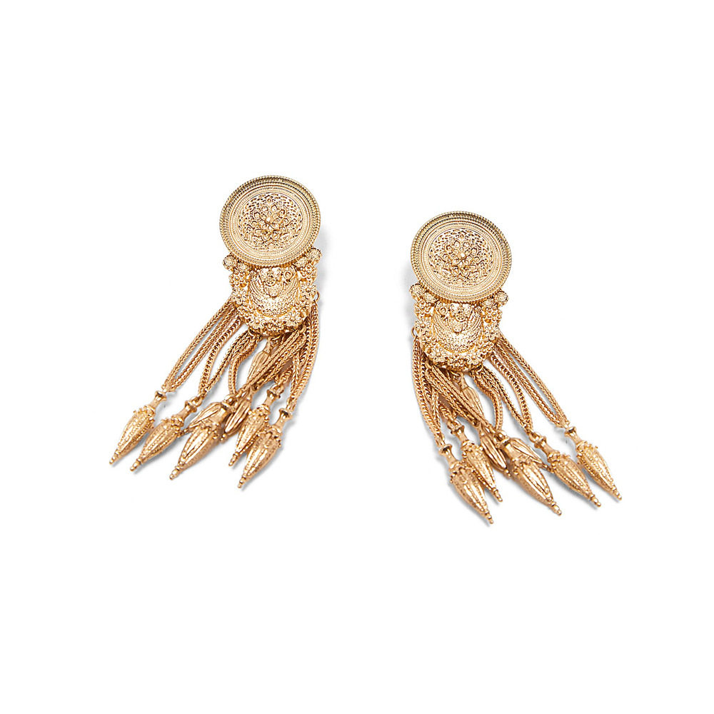 波西米亚名族度假风长款流苏金属耳环欧美夸张大牌耳环