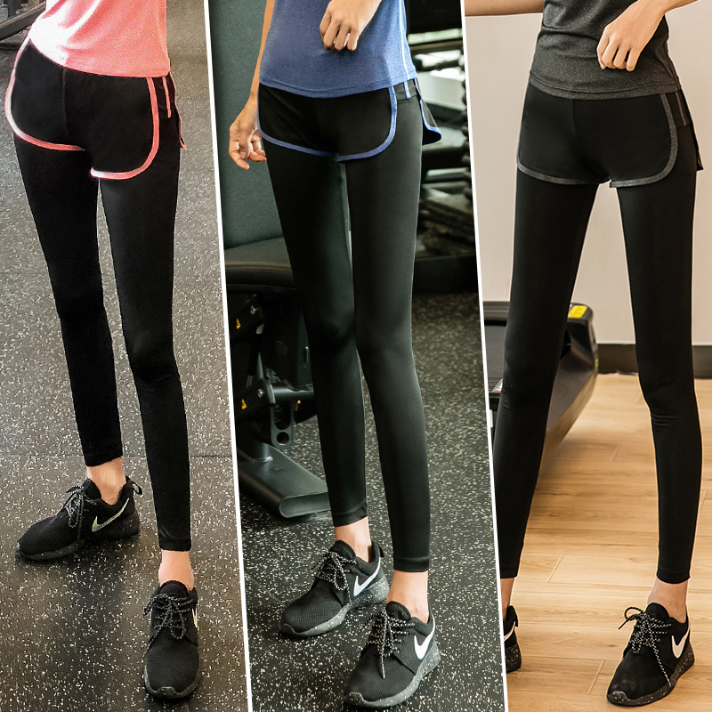 奥氏健身房紧身跑步裤假两件健身服显瘦运动瑜伽服女秋冬2021新款