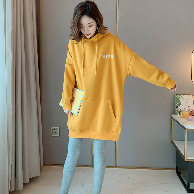 秋冬新款韩版宽松中长款连帽卫衣女加绒加厚保暖遮屁股上衣大码胖