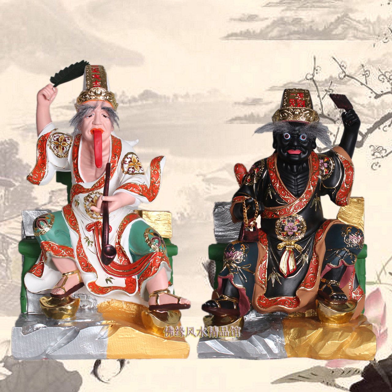 16寸七爷八爷神像大二黑白无常道教树脂敦煌道教工艺品