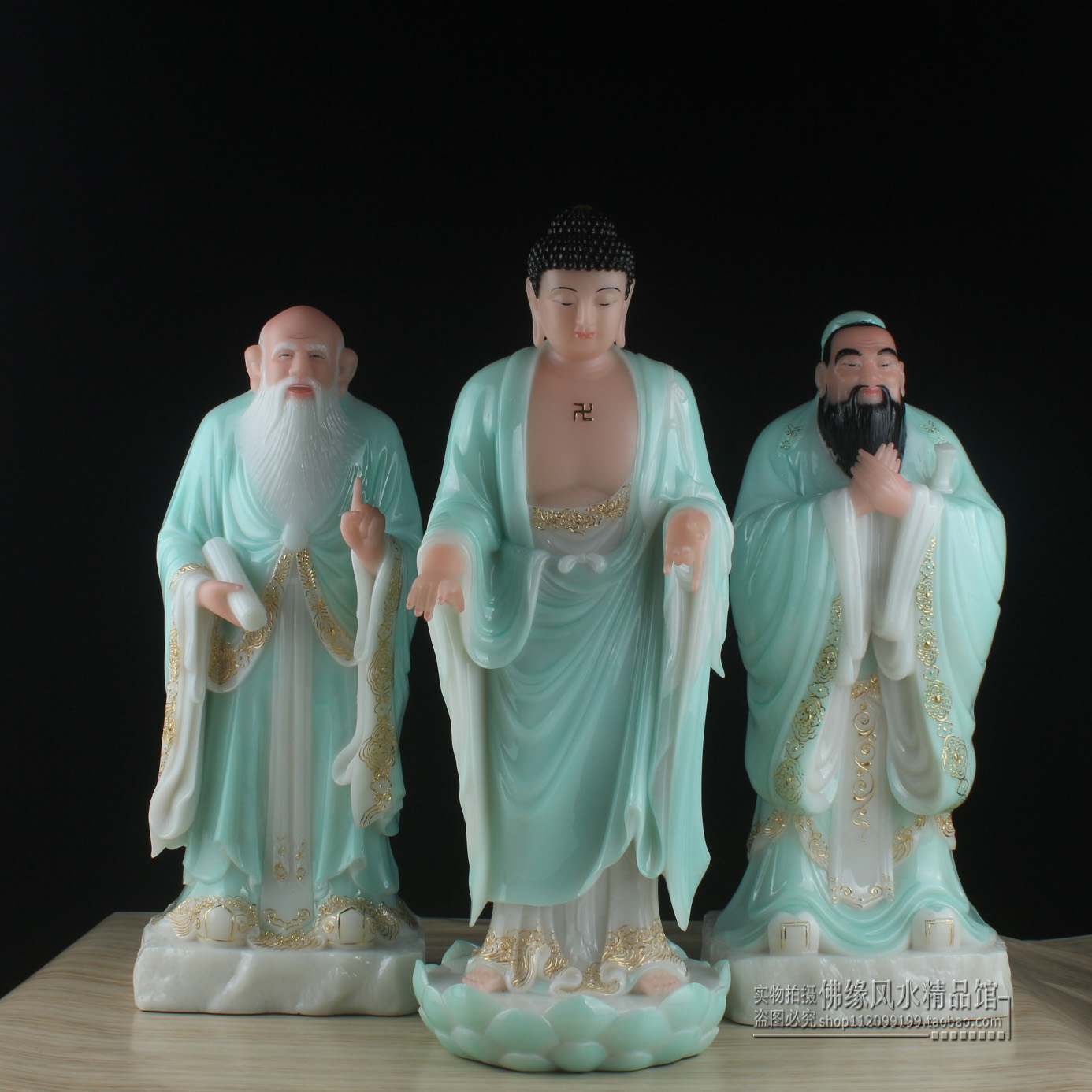 神像新品儒释道三教天润玉石释迦摩尼老子孔子摆件