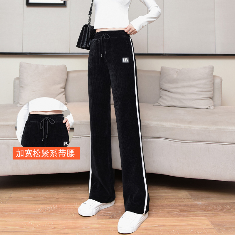 雪尼尔灯芯绒阔腿裤女秋冬高腰2021新款直筒休闲加绒运动女裤子冬