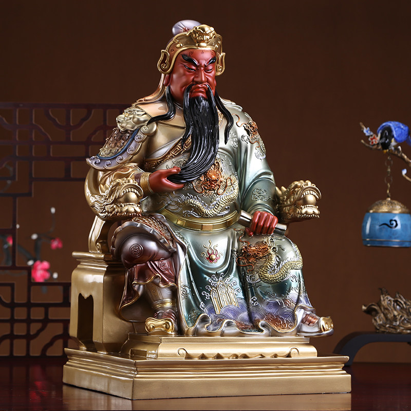 关公武财神二爷神像供奉镇关圣帝君读书坐像铜彩摆件