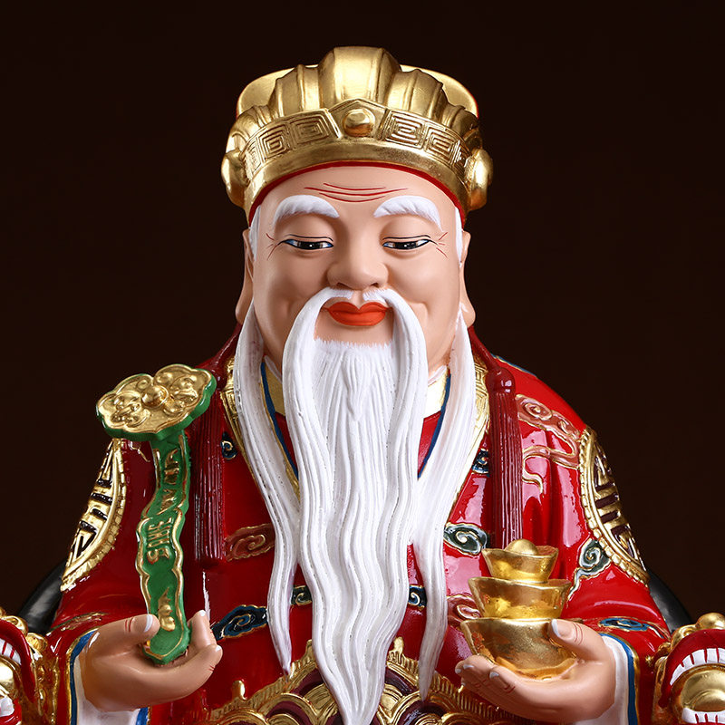 土地公公神像纯铜彩绘居家供奉招财福德正神摆件