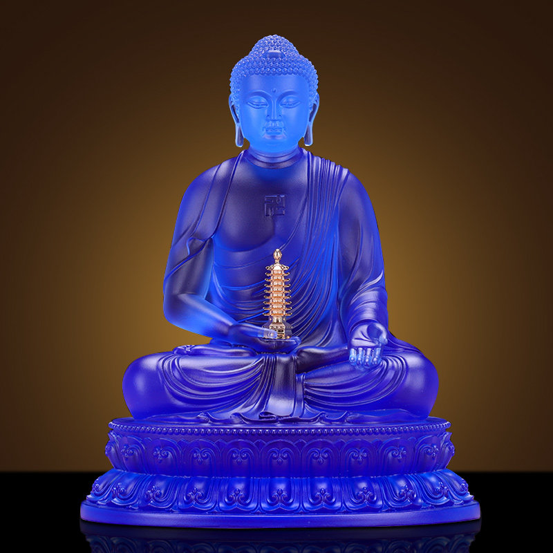 琉璃古法菩萨月光日月12寸药师蓝色供奉神像家摆件