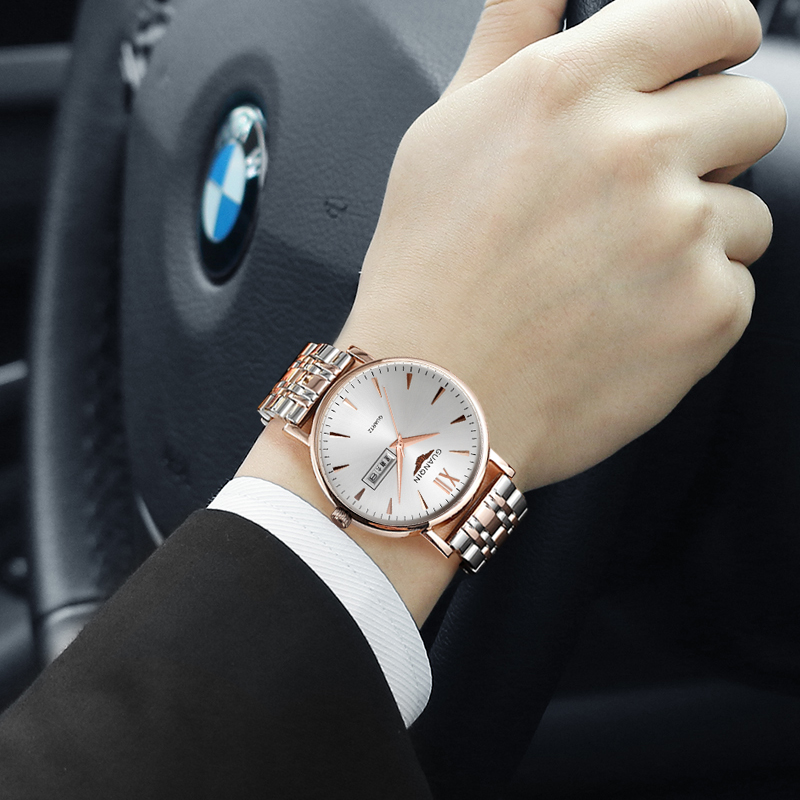 冠琴手表男士钢带 男表防水潮流简约石英表男大表盘时尚商务腕表