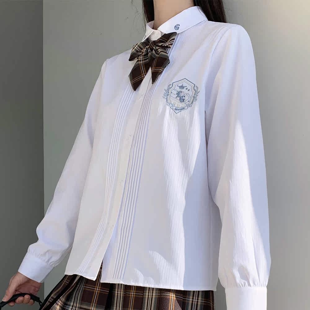 jk衬衣制服圆领日系春夏季衬衫长袖川泽刺绣衬衫