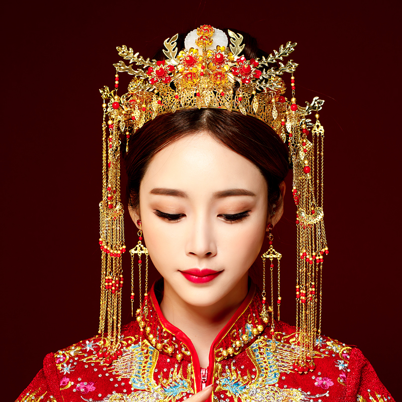 秀禾新娘古装头饰套装古典中式妆发钗结婚秀禾服龙凤褂步摇配饰品