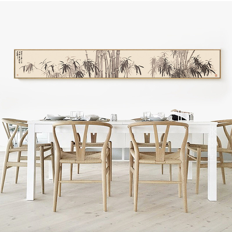 新中式窄长壁画长条挂画餐厅水墨画荷花装饰画背景墙现代装饰画