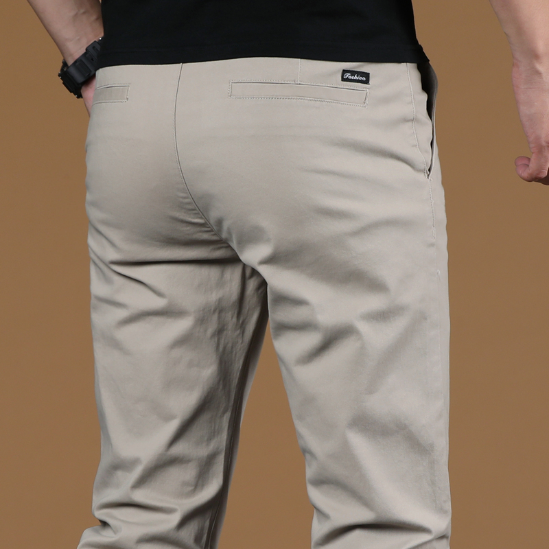 男士卡其色休闲裤男春秋冬款青年弹力百搭纯棉修身直筒浅色裤长裤