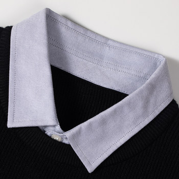 ໃຫມ່ຂອງປອມສອງສິ້ນຜູ້ຊາຍເສື້ອ sweater ຜູ້ຊາຍ striped ຄໍເຕົ້າໄຂ່ທີ່ເກົາຫຼີຄໍເຕົ້າໄຂ່ຍາວ sweater ຫນາພາກສ່ວນ sweater ດູໃບໄມ້ລົ່ນ