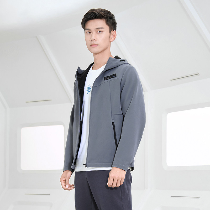 李宁外套男士秋冬新款加绒保暖连帽上衣正品运动风衣