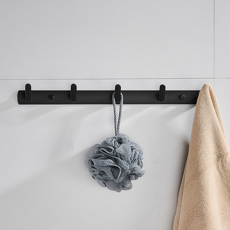 乐持家黑色挂衣太空铝排客厅衣服挂钩打孔粘钩挂钩