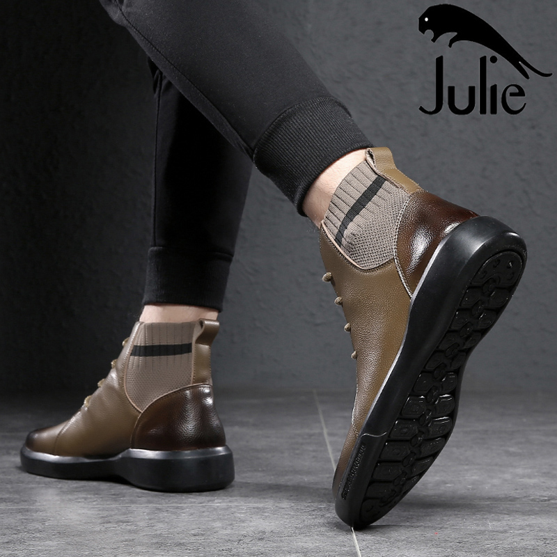 马丁靴男冬季加绒高帮英伦风真皮男士鞋子秋季中帮工装短靴内增高