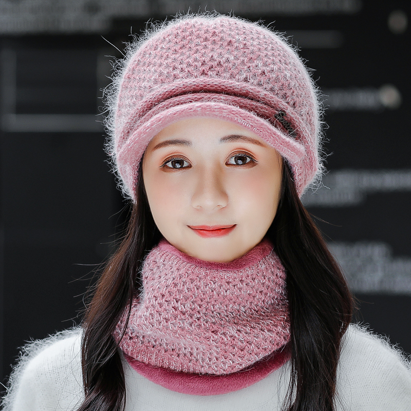 韩版鸭舌帽女士缕空时尚针织秋冬季圆顶可爱加厚保暖休闲兔毛帽子