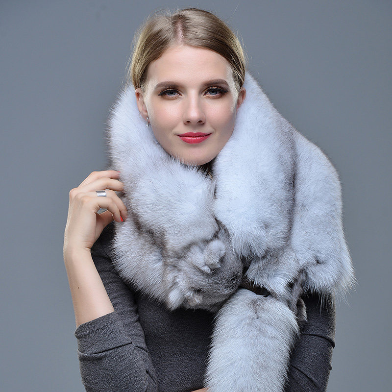 狐狸晨瑶进口围脖真皮狐狸皮皮草围巾冬季保暖围巾