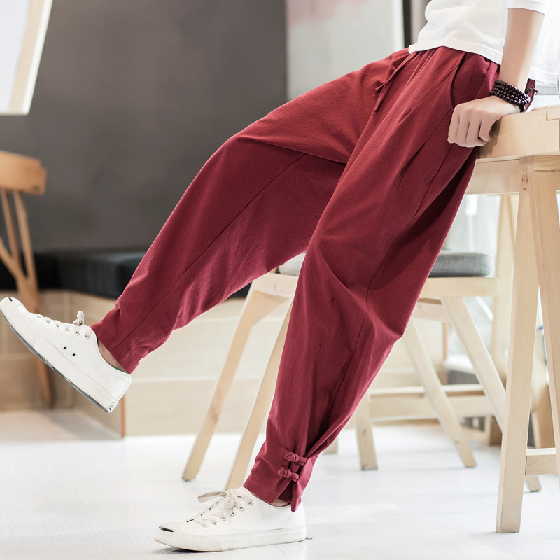 中国风男士休闲裤 时尚大码宽松长裤男 2022春夏装新款复古男裤