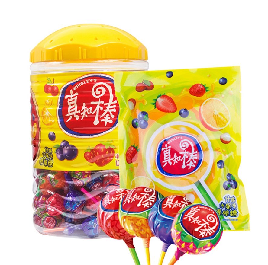 真知棒水果味大棒棒糖108支桶礼盒儿童怀旧礼物创意婚庆礼包喜糖