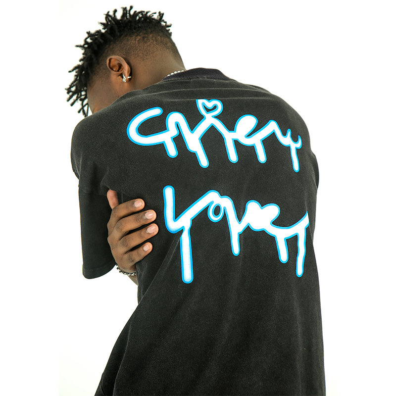 YADcrew国潮黑色溶解网点印花T恤男夏季个性原创骷髅爱心情侣短袖