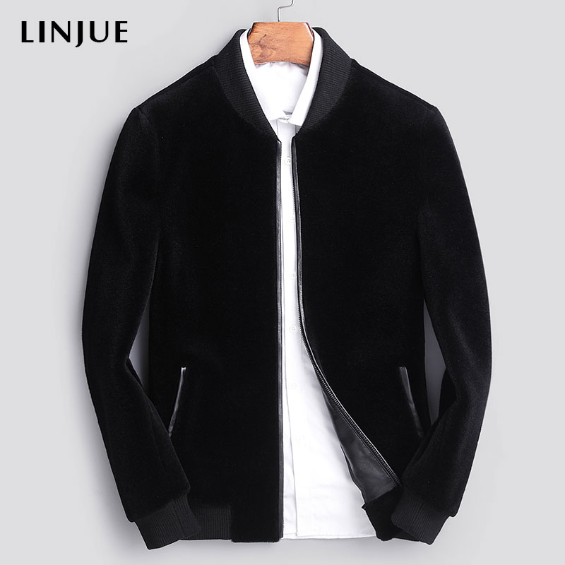 羊剪绒海宁真皮皮草皮毛棒球领男装修身青年冬季羊毛一体夹克外套