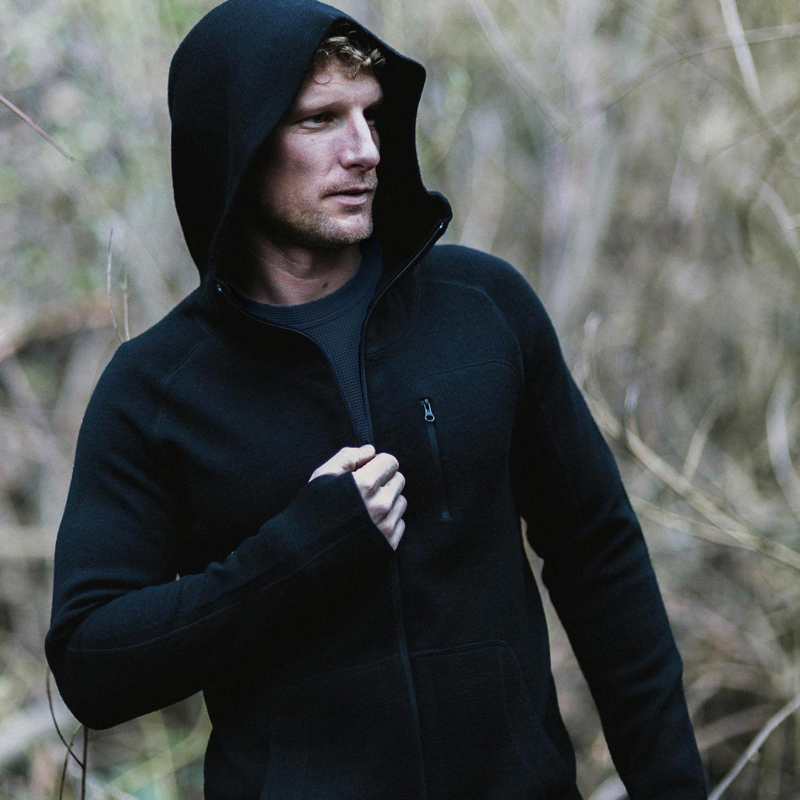 男士大厂纯美利奴羊毛长袖拉链拇指扣抑臭外套上衣420克重