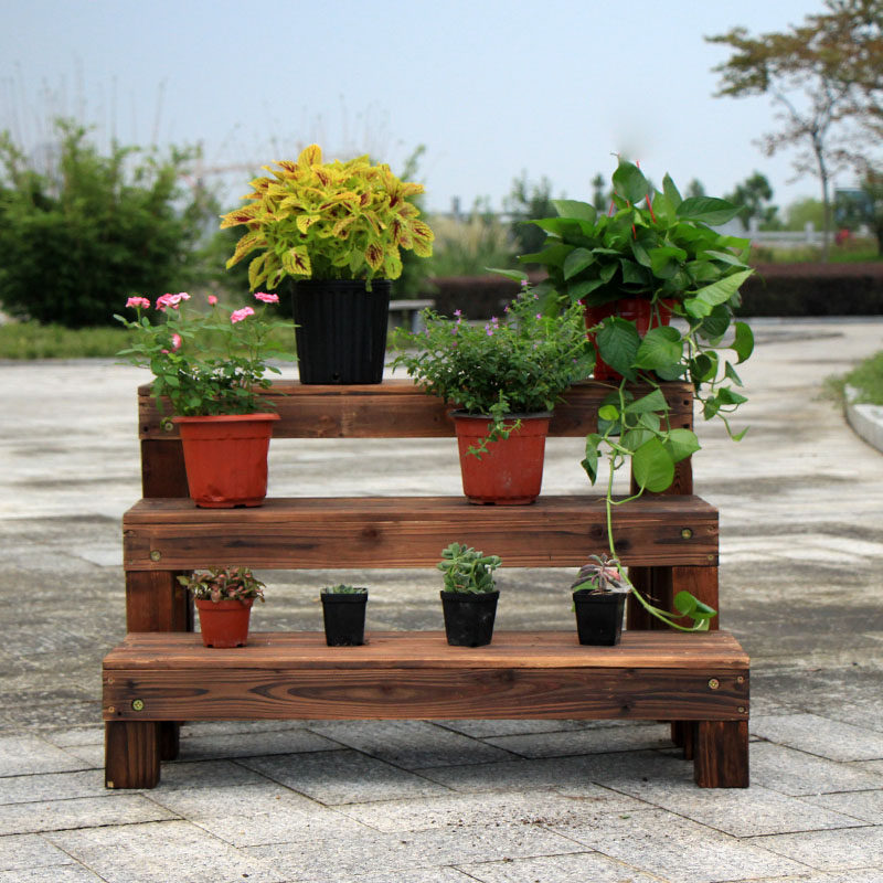 花架防腐台阶脚踏板碳化木花盆户外阳台长凳实木花架