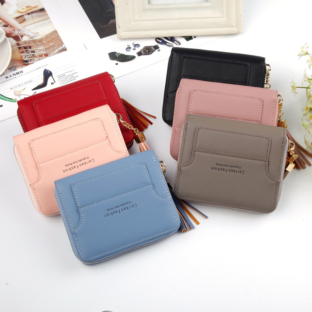 新款流苏短款女生小钱包女款多功能小巧迷你零钱位拉链小款方包潮