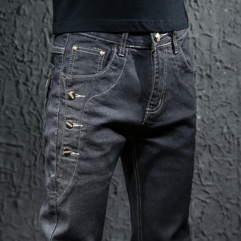 秋冬季牛仔裤男潮牌黑灰色韩版潮流弹力修身小脚裤休闲牛仔长裤男