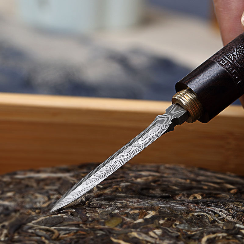 大马士革钢茶刀 龙凤呈祥乌木茶针茶刀茶锥普洱茶饼配件 茶道零配