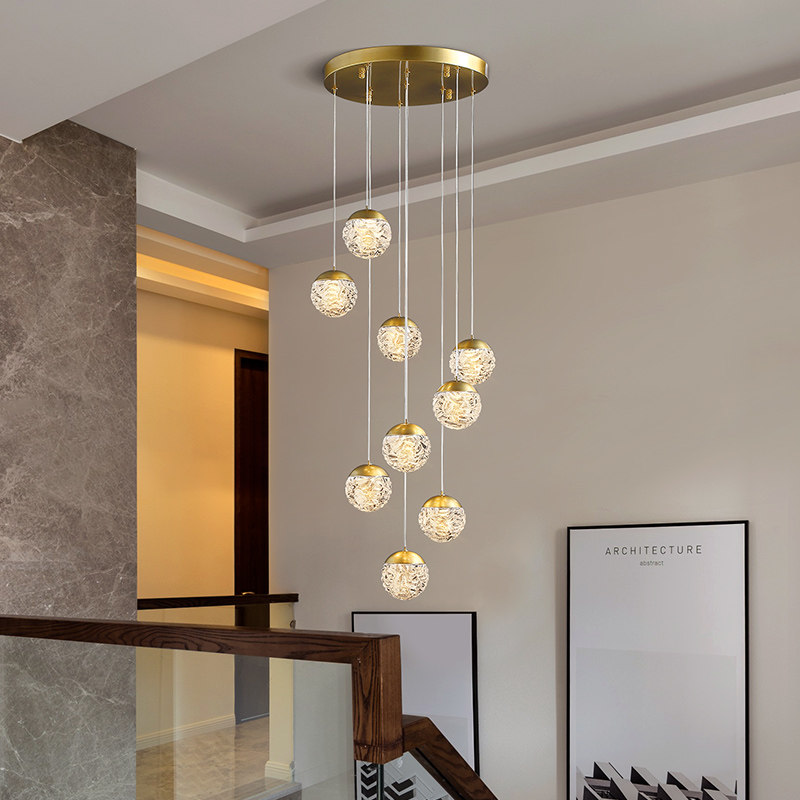 世冠全铜设计师款后现代轻奢吊灯简约楼梯灯复式楼别墅大长线吊灯