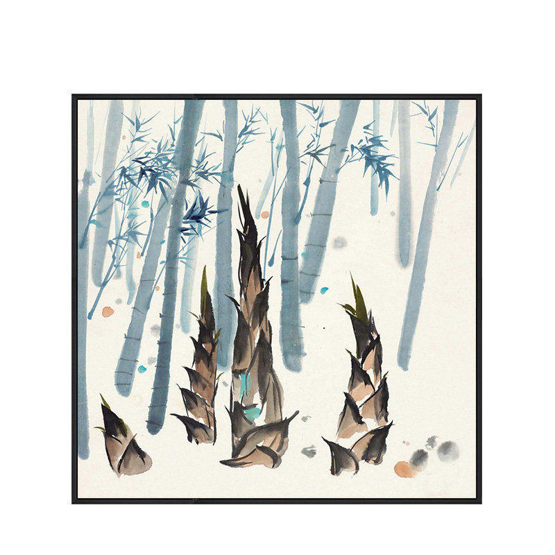 手绘吴冠中水墨画竹子春笋现代新中式餐厅玄关书房油画