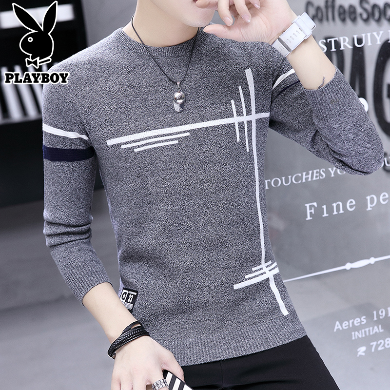 花花公子2022秋冬新款毛衣男潮流加绒加厚打底针织衫男装秋装上衣