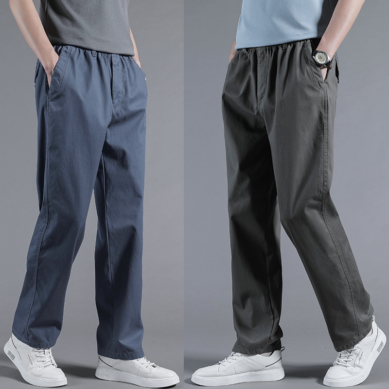休闲裤男夏季薄款宽松直筒中年工装长裤大码男裤春秋男款运动裤子